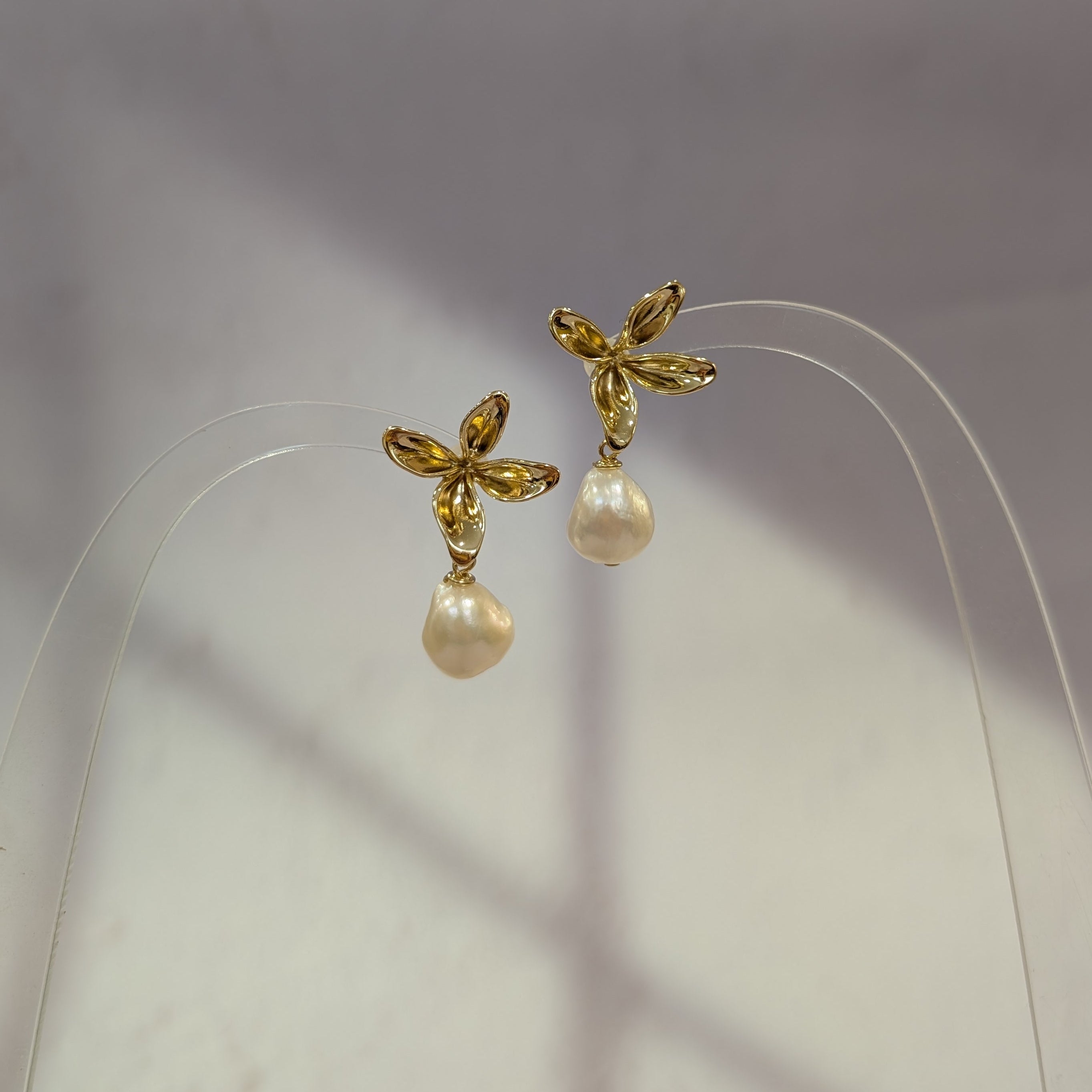 Magnolia Drop Earrings, 12mm Freshwater Baroque Pearls