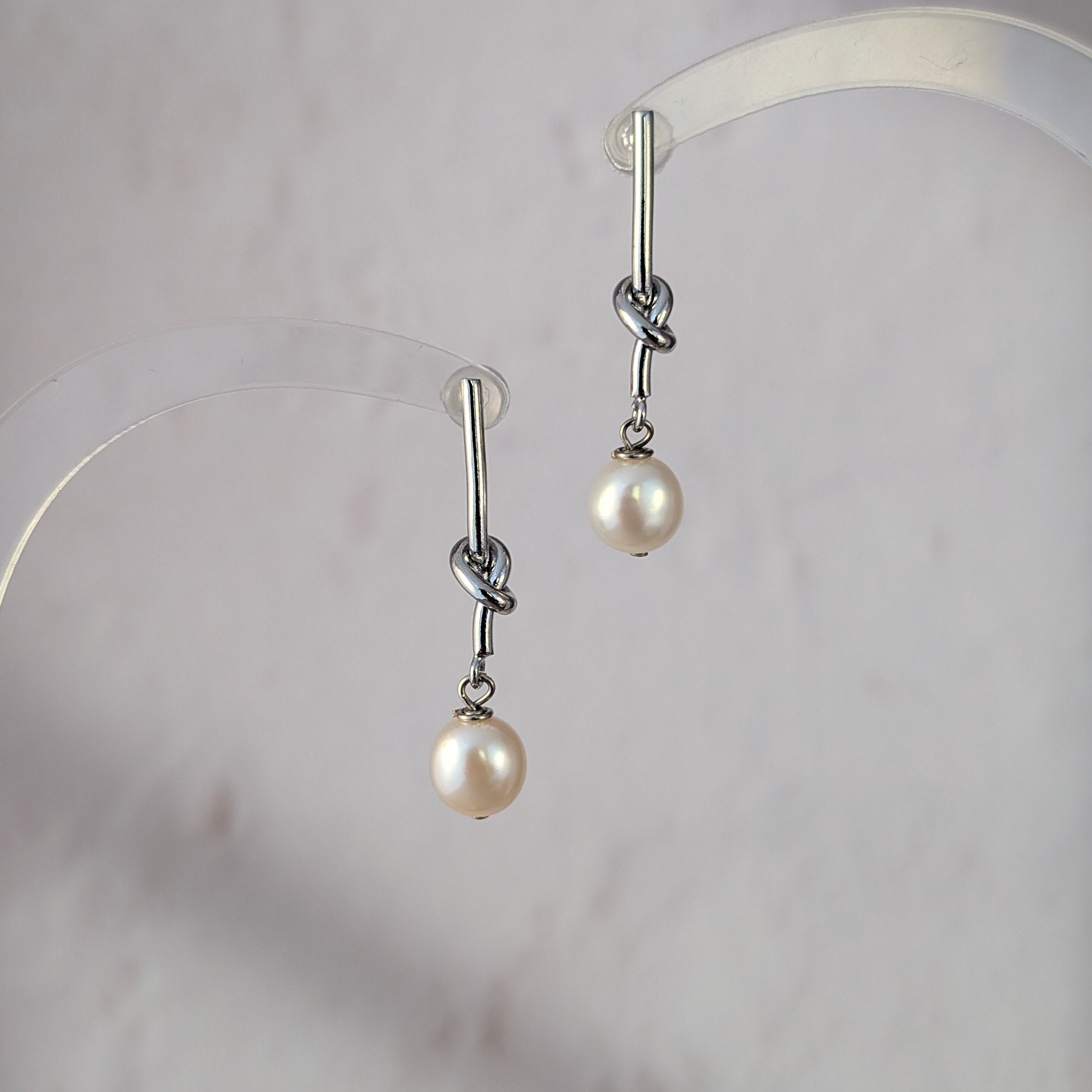 Love Me Knot Drop Earrings, 6mm Freshwater Button Pearls