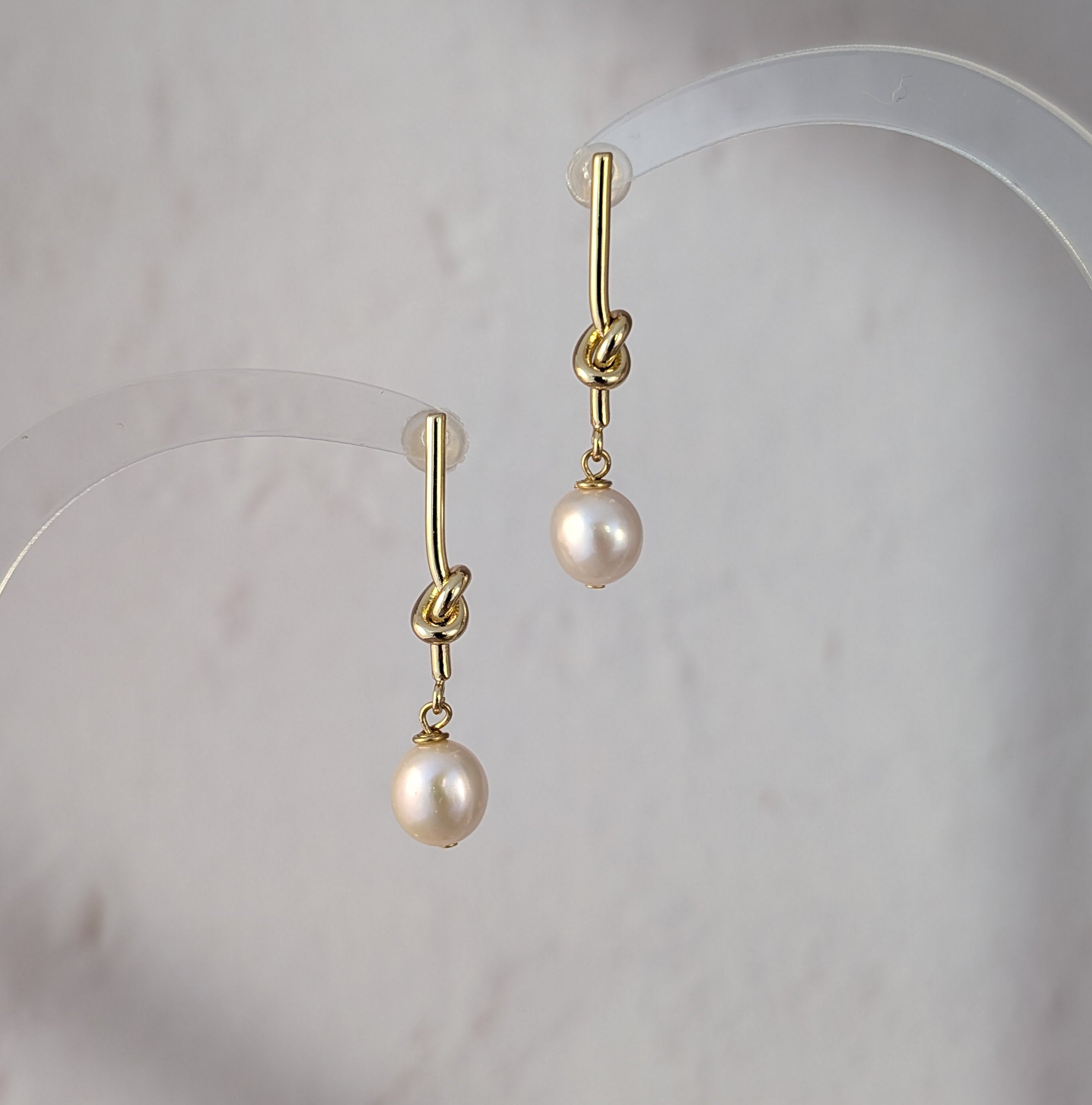Love Me Knot Drop Earrings, 6mm Freshwater Button Pearls
