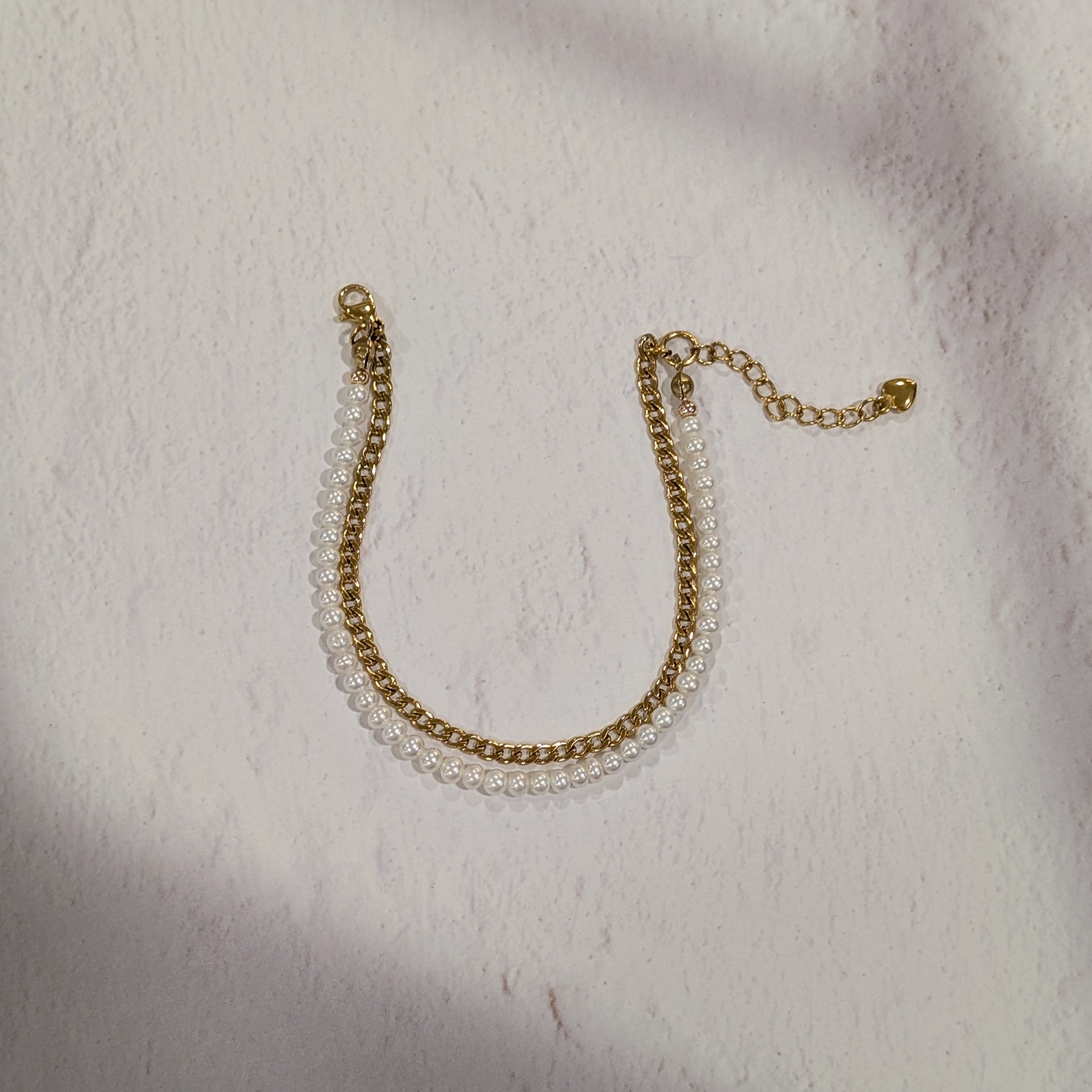 Dual Bracelet, 3mm Freshwater Seed Pearls, Stainless Steel Chain