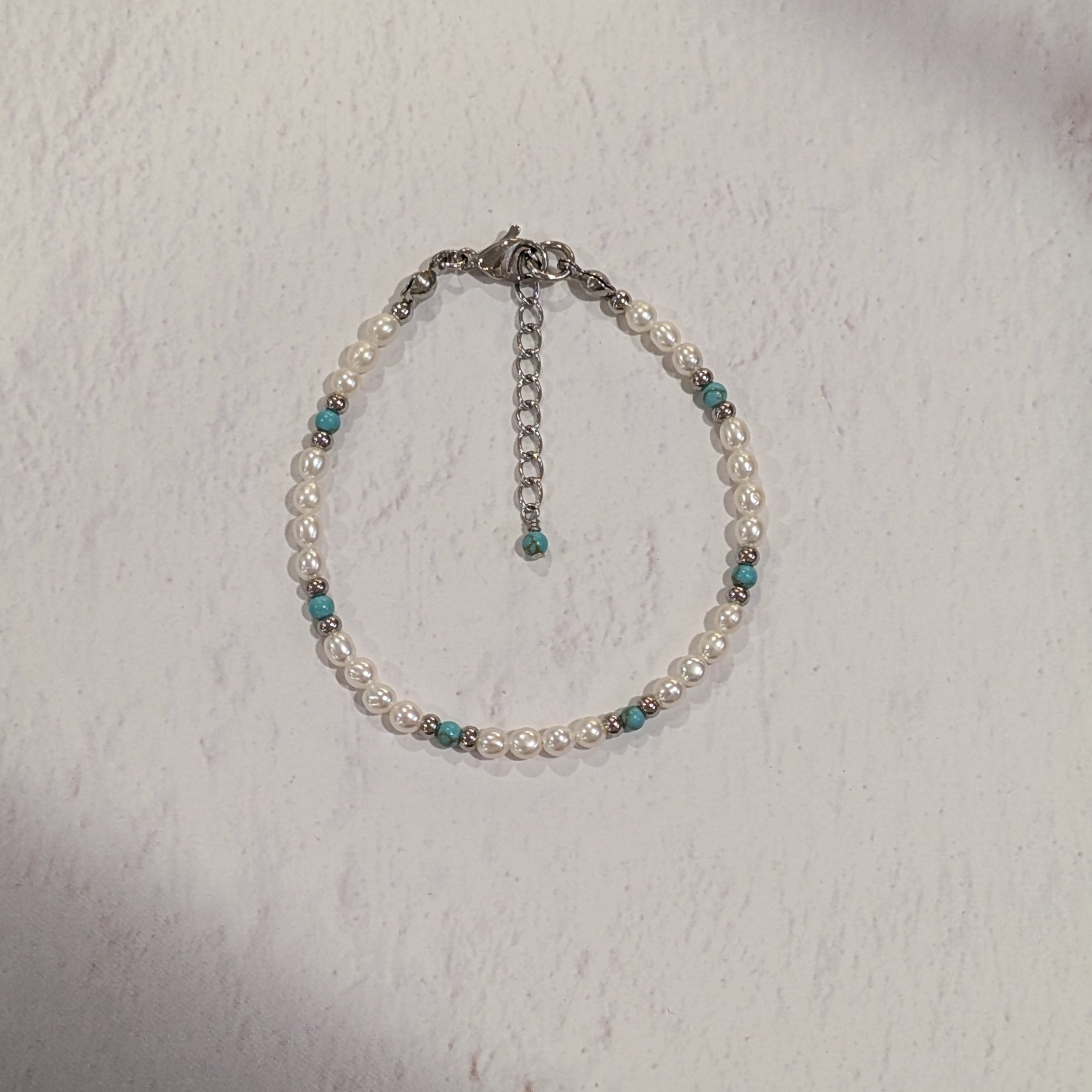Pearl + Mineral Stone Bracelet, 3mm Freshwater Pearls