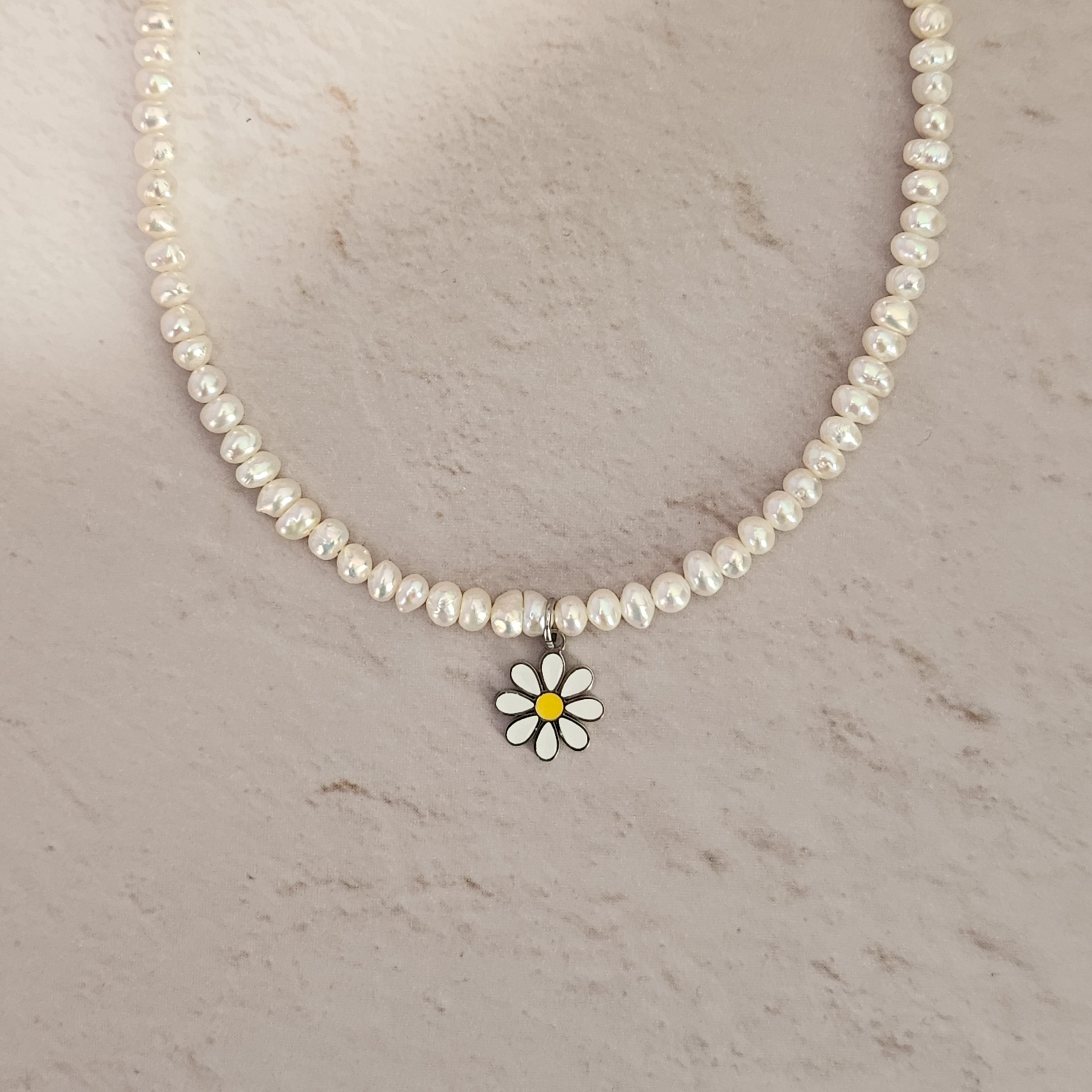 White Daisy Charm Necklace, Large
