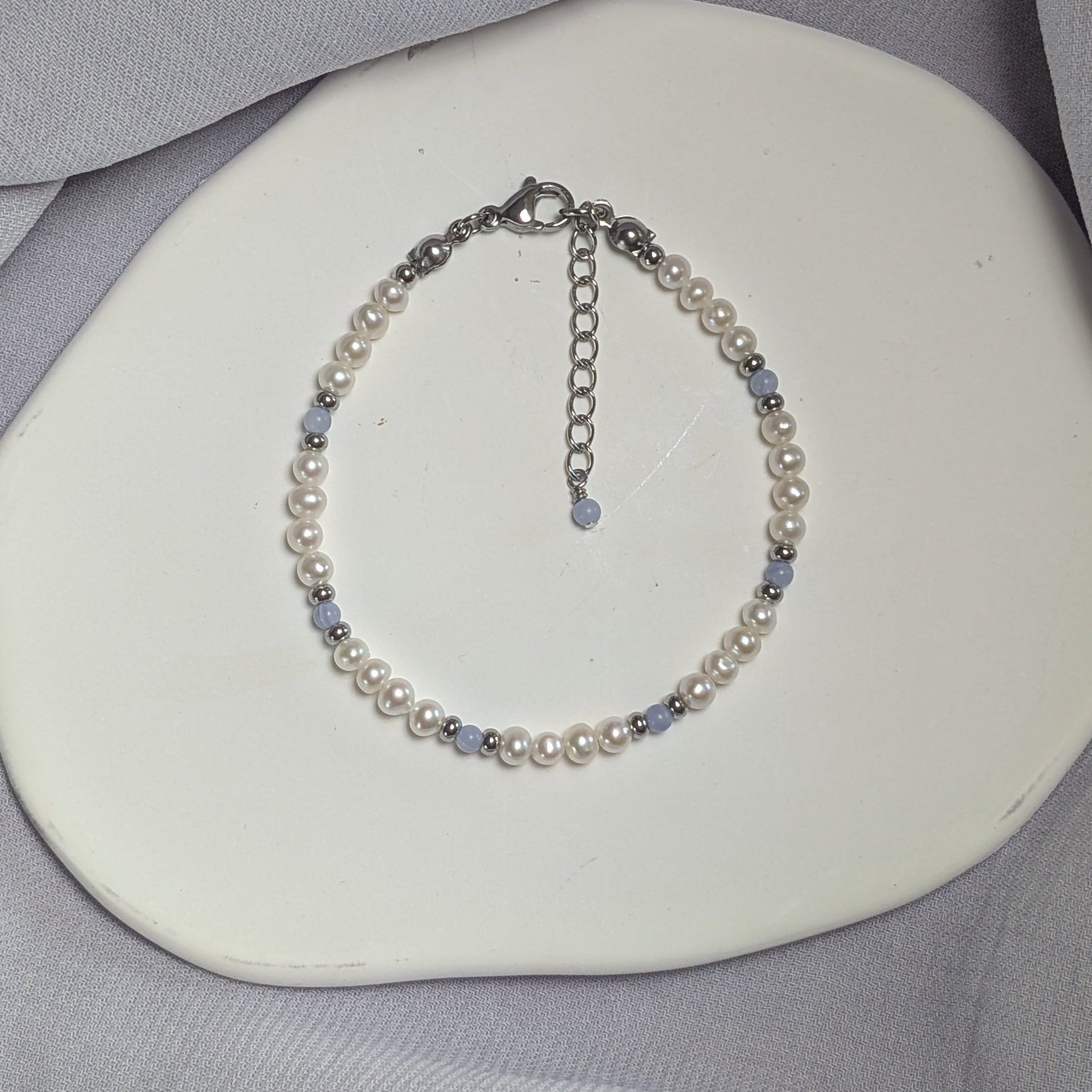 Pearl + Mineral Stone Bracelet, 3mm Freshwater Pearls