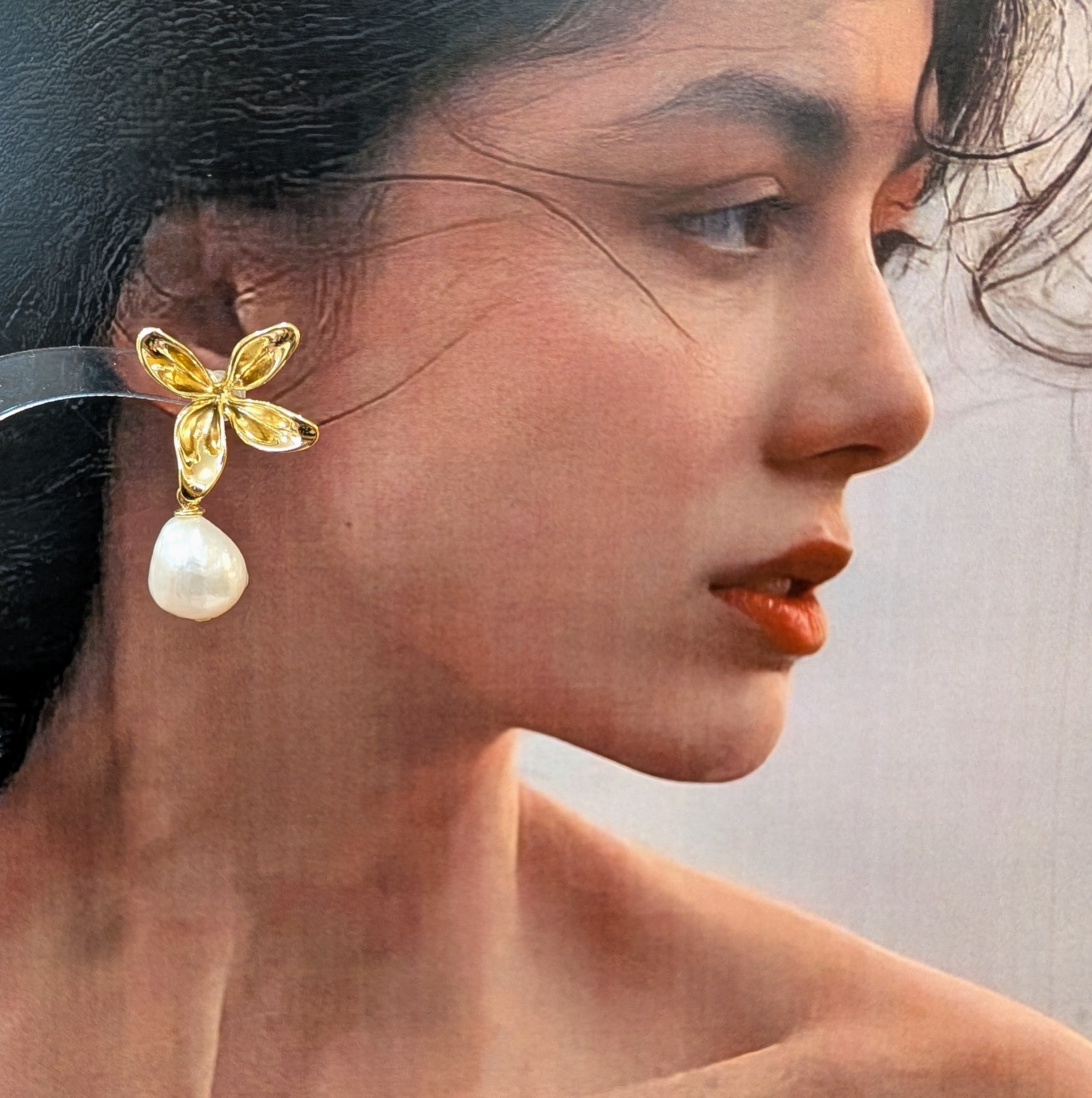 Magnolia Drop Earrings, 12mm Freshwater Baroque Pearls