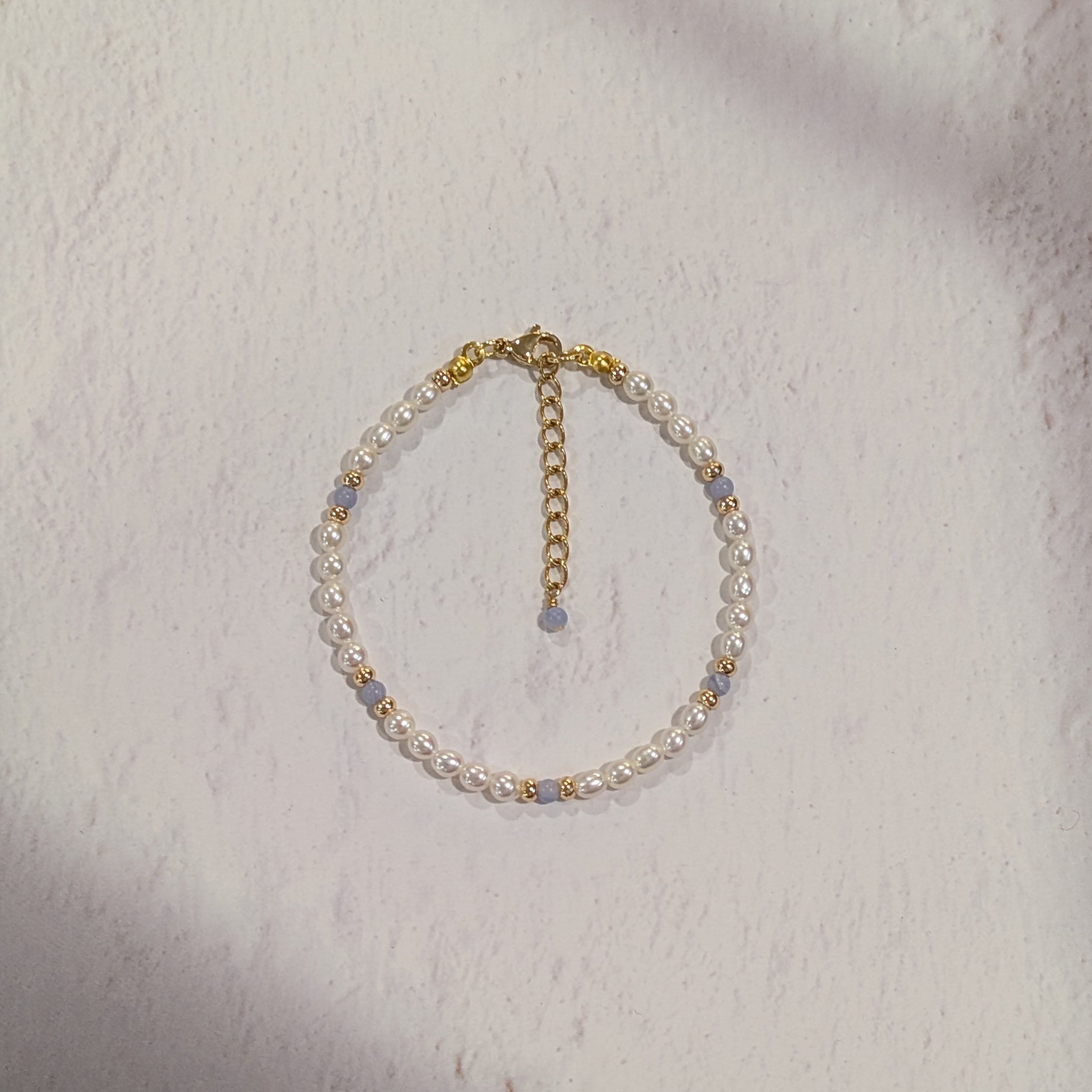 Pearl + Mineral Stone Bracelet, 3mm Freshwater Pearls