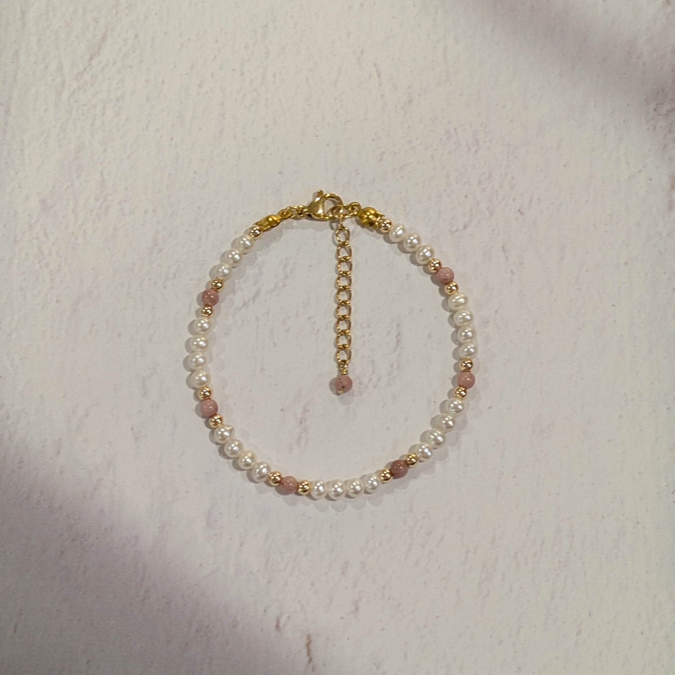 Pearl + Mineral Stone Bracelet, 3mm Freshwater Pearls