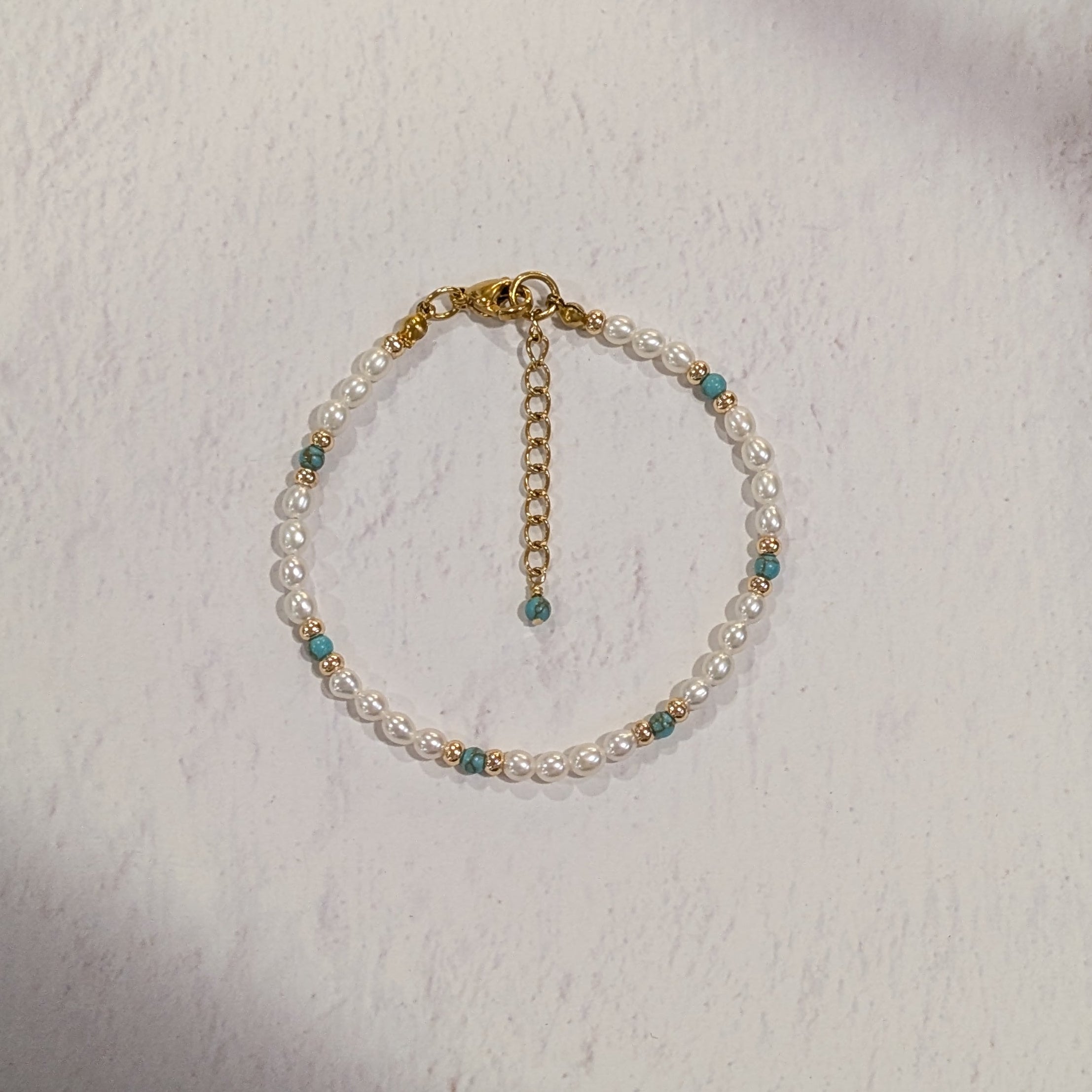 Pearl + Mineral Stone Bracelet, 3mm Freshwater Pearls