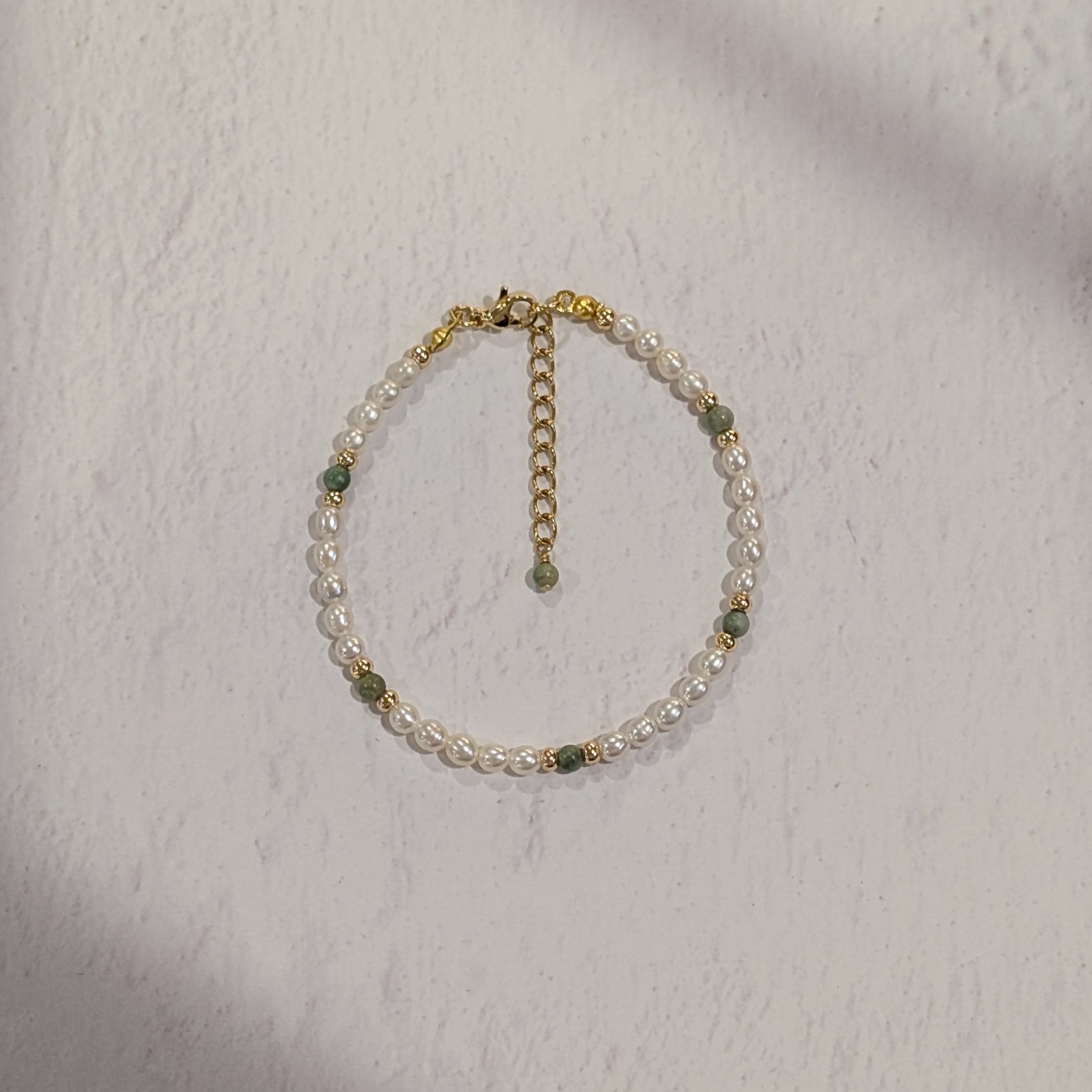Pearl + Mineral Stone Bracelet, 3mm Freshwater Pearls