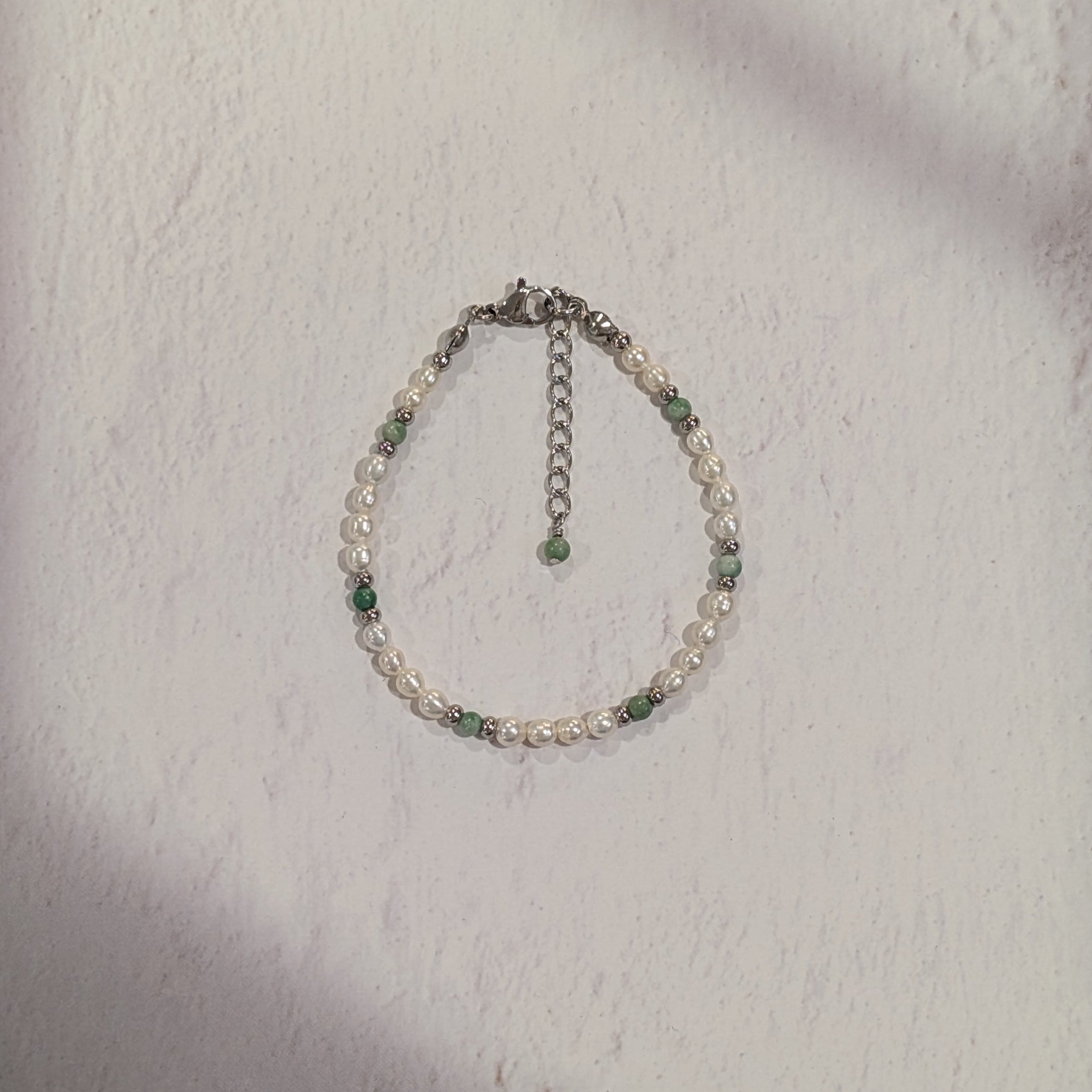 Pearl + Mineral Stone Bracelet, 3mm Freshwater Pearls
